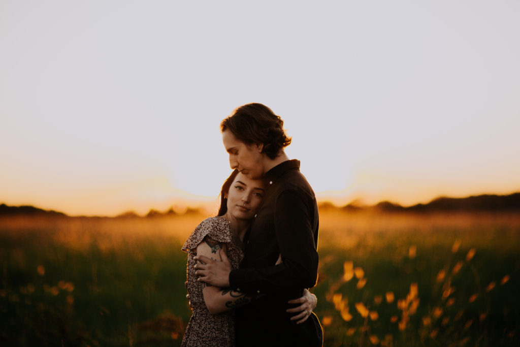 Paige and Ben, Elise Abigail Photo, Sunset in the field.